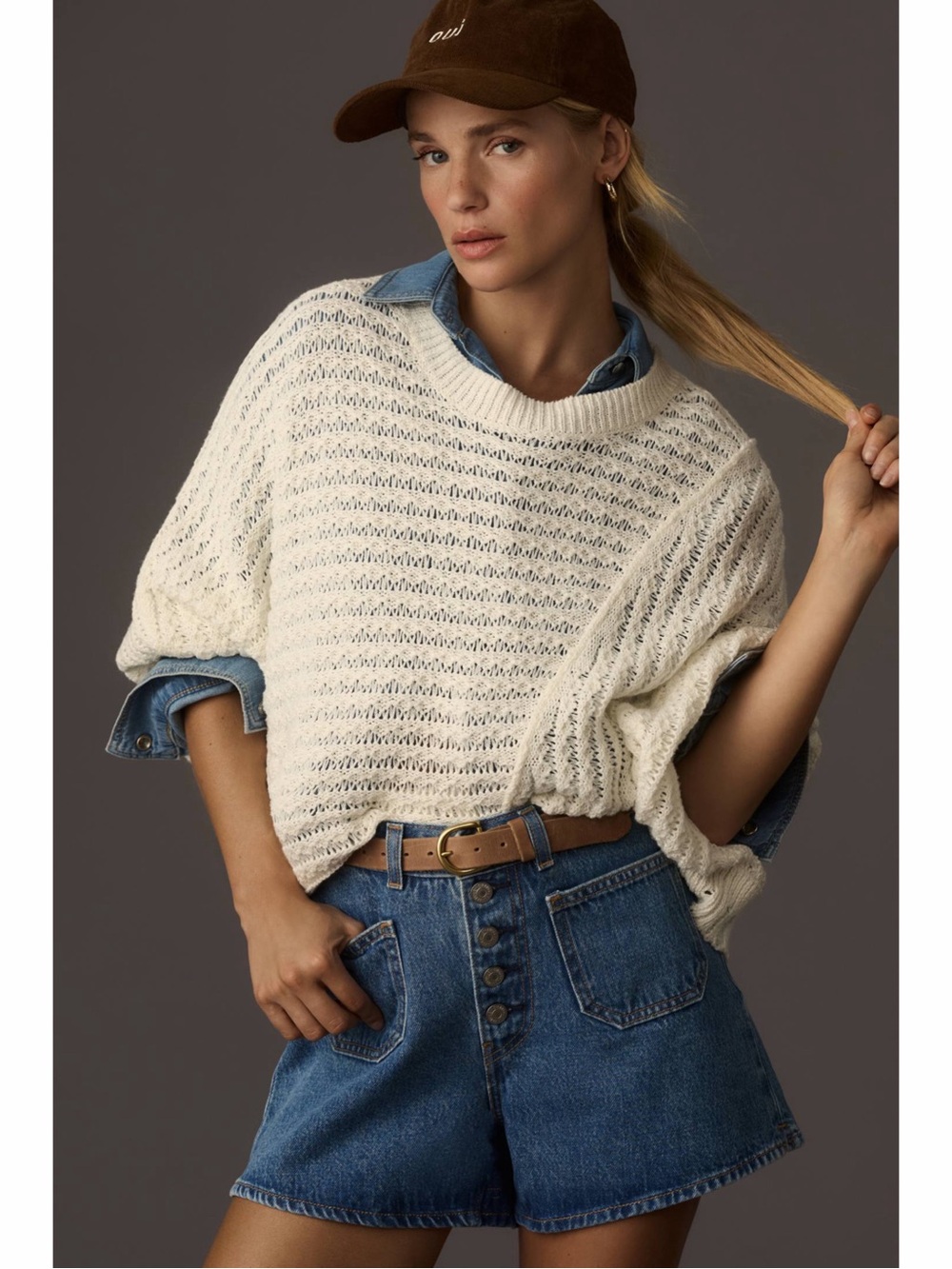 Pilcro Anthropologie Distressed Asymmetric Open Stitch Sweater M Ivory - Picture 10 of 10